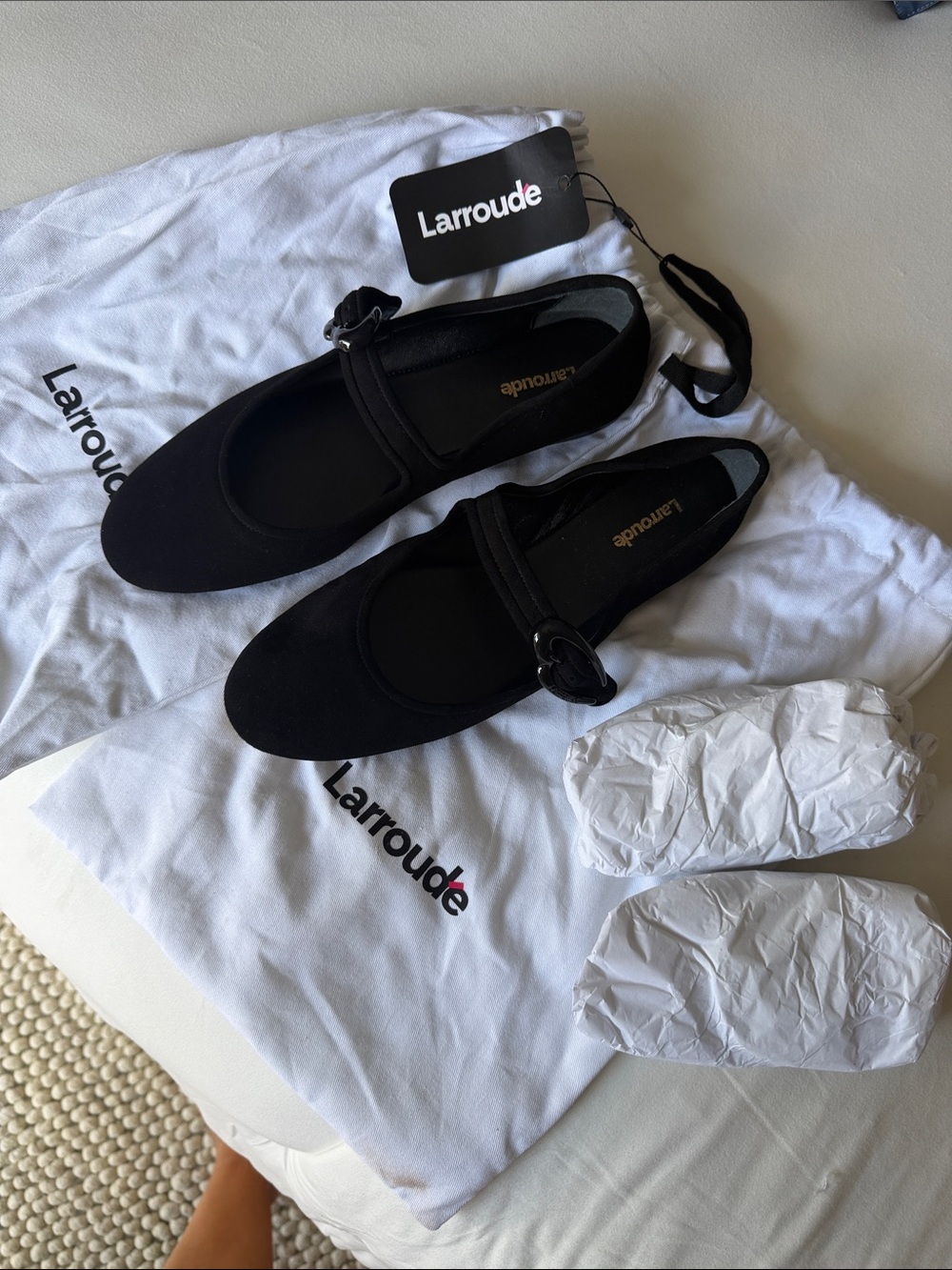 Larroude Black Mary Jane Ballet Flats with Buckle